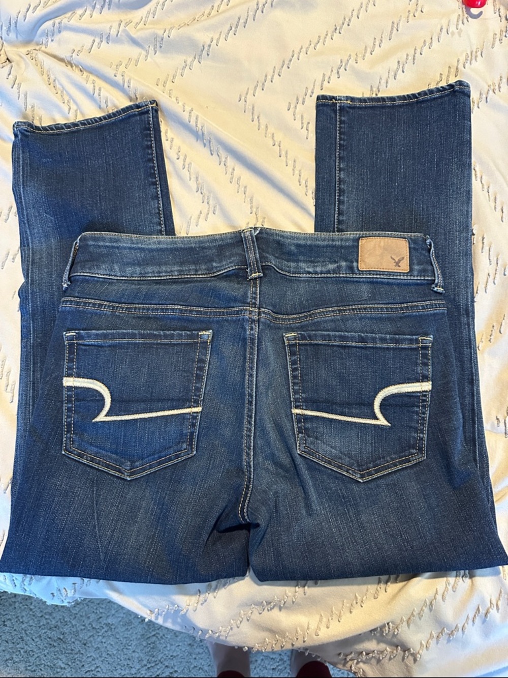 American Eagle Outfitters Dark Blue Bootcut Jeans with White Pocket Stitching